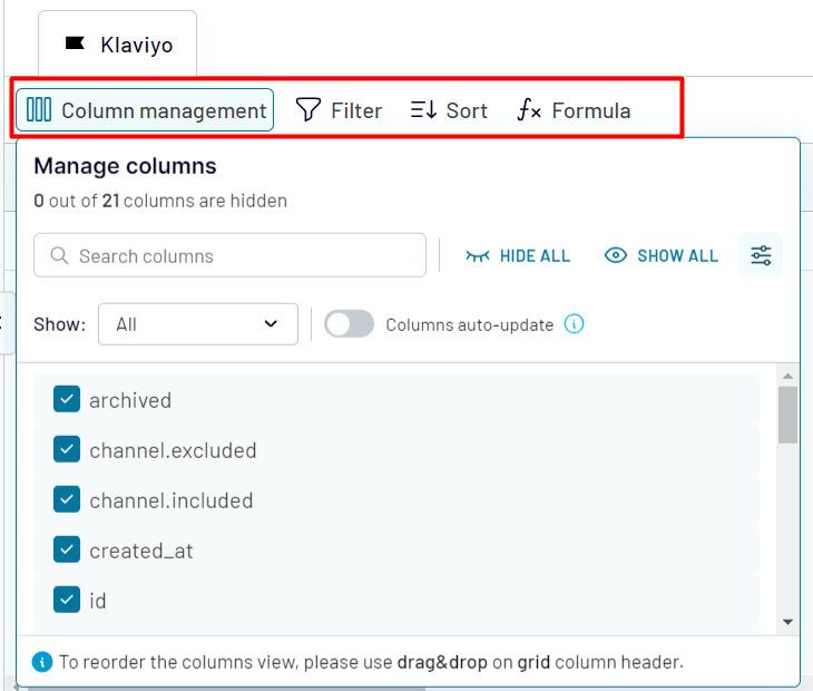 Klaviyo organize & transform data