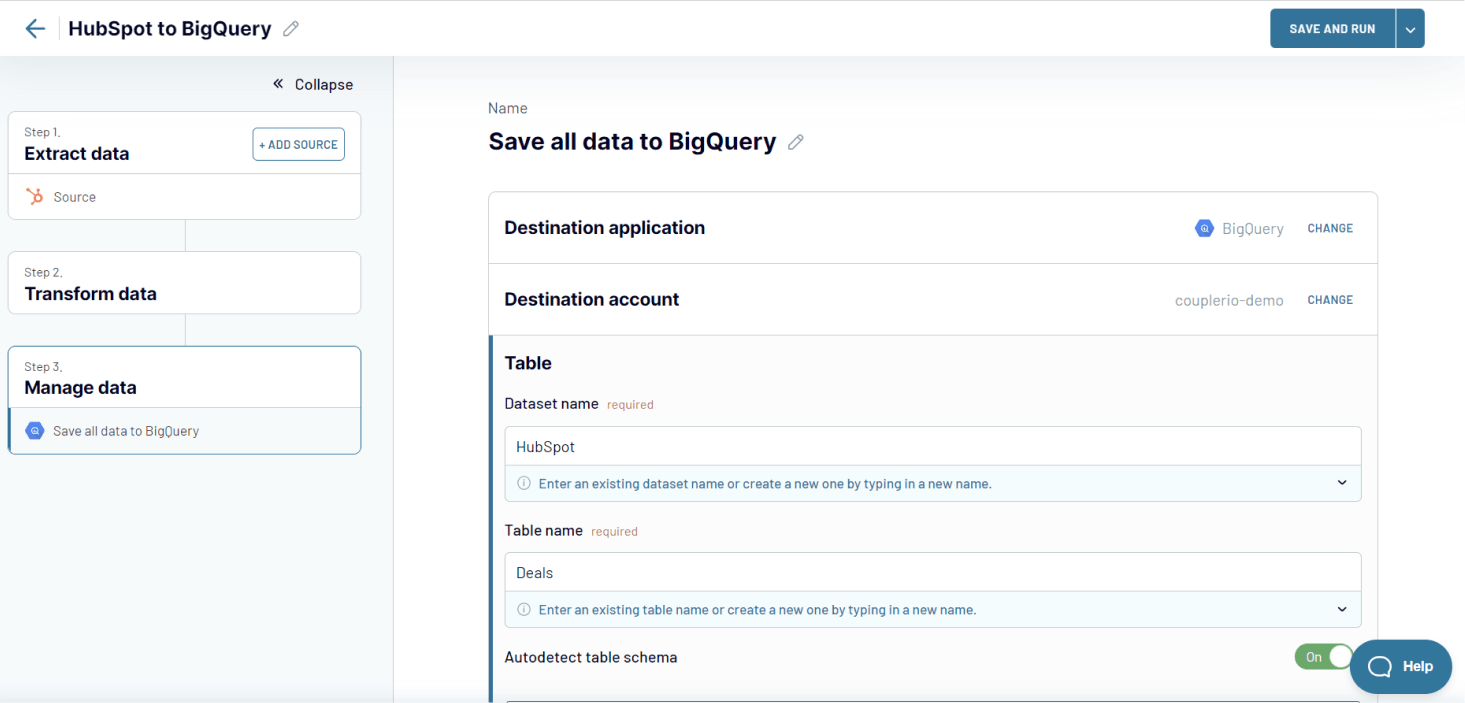 Manage HubSpot data to load to BigQuery