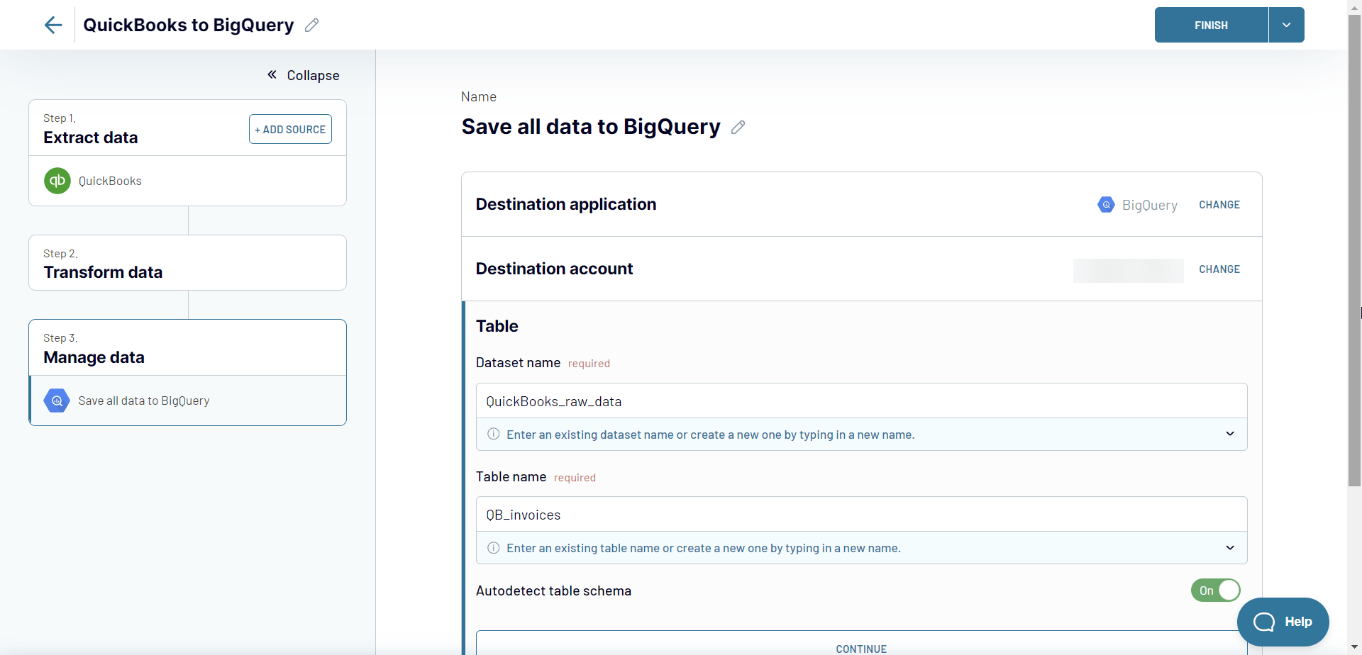 Manage QuickBooks data to load to BigQuery