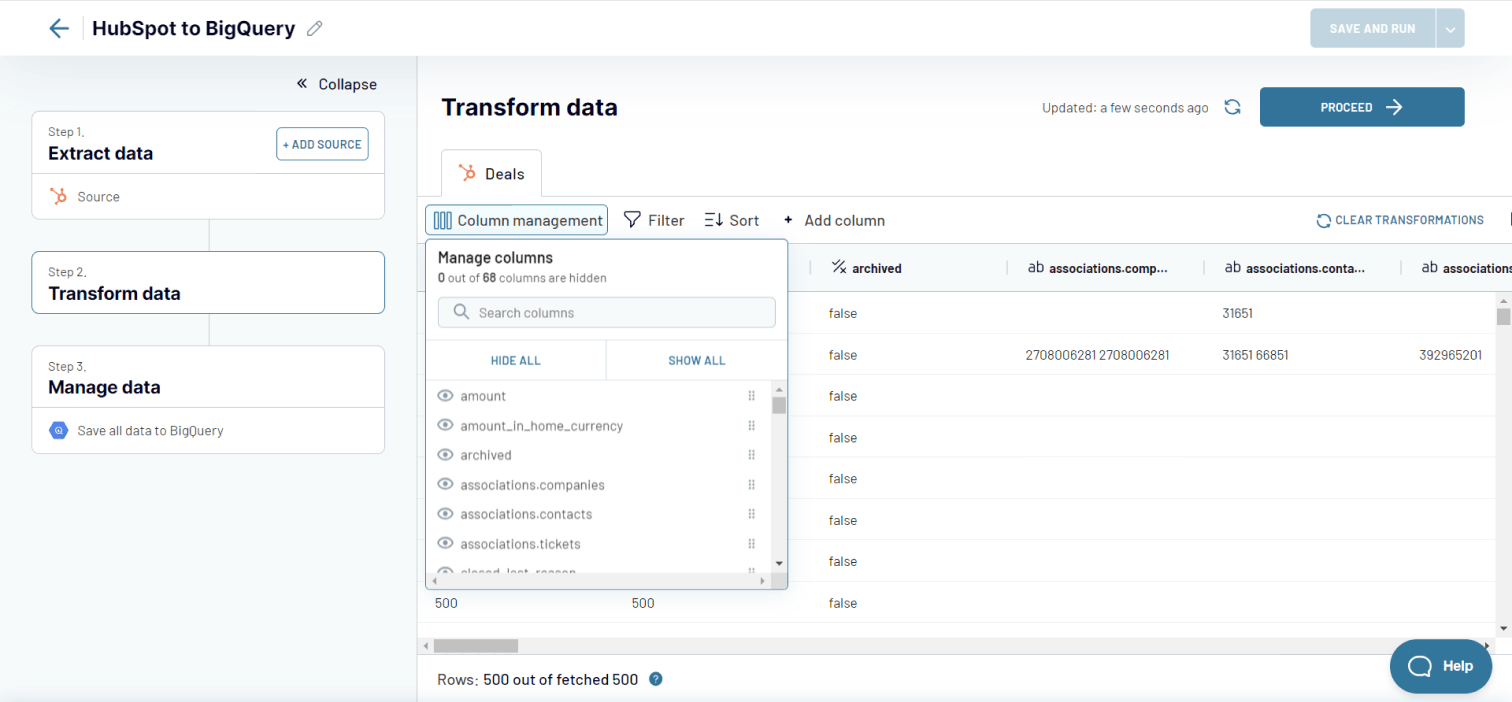 Transform data from HubSpot before loading it to BigQuery