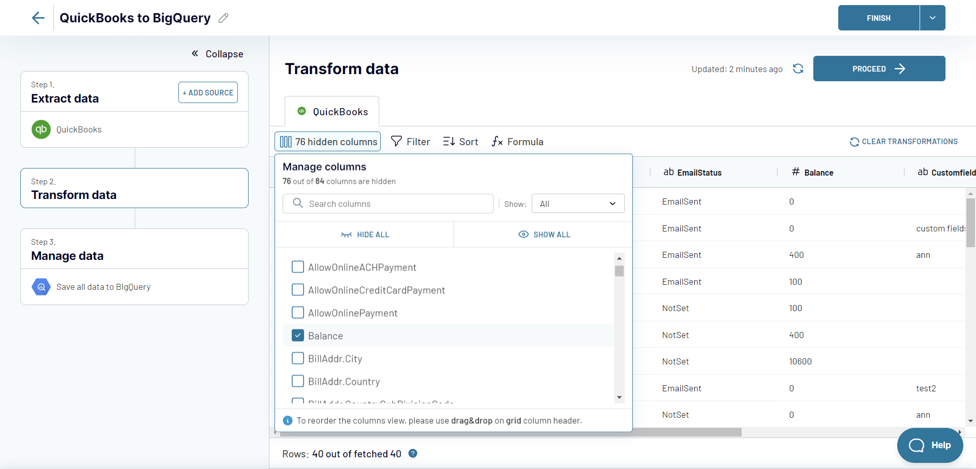 Transform data from QuickBooks before loading it to BigQuery